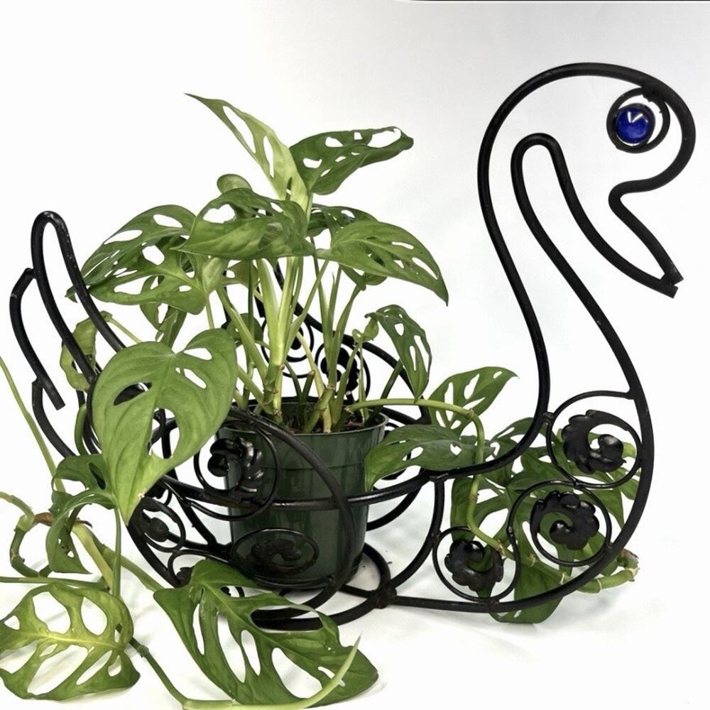 Wrought Iron Goose Swan Plant Stand 14x11” Decorative Garden Planter VTG